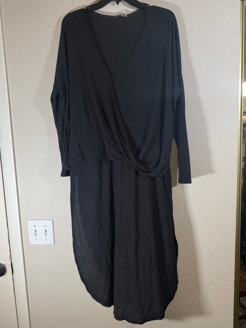Zara Black Long Sleeve Wrap Front Draped High Low Tunic Top Blouse Top Womens 8